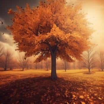 Yellow autumn tree. Autumn landscape. The concept of nature