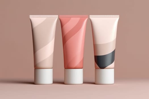 Moisturiser pink hand cosmetic cream white plastic tube mockup front view. Hand cream bottle on pink backdrop. AI Generative