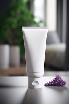 Moisturiser hand cosmetic cream white plastic tube mockup front view. Hand cream bottle. AI Generative