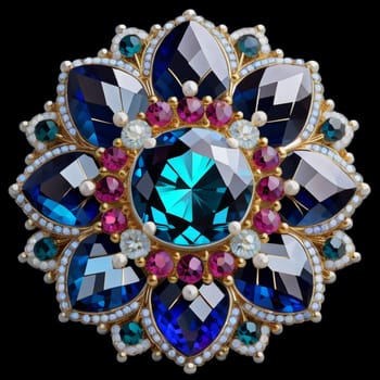 mandala-like gemstones brooch. isolated background, generative ai