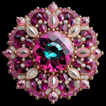 mandala-like gemstones brooch. isolated background, generative ai