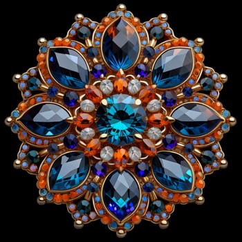mandala-like gemstones brooch. isolated background, generative ai