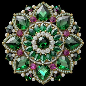 mandala-like gemstones brooch. isolated background, generative ai