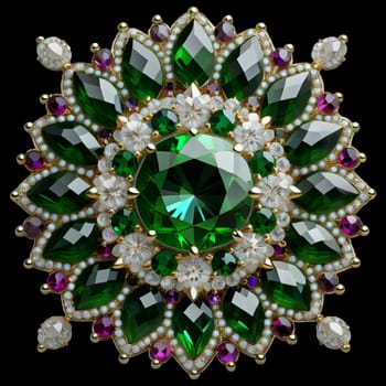 mandala-like gemstones brooch. isolated background, generative ai
