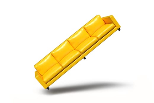 floating yellow sofa isolated on white. 3d illustration
