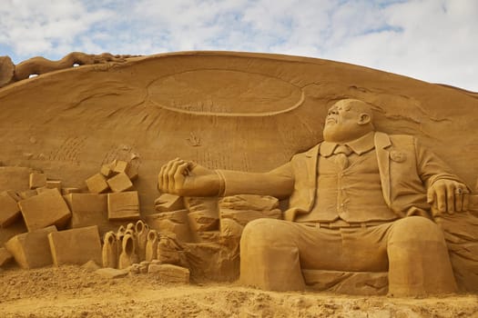 Sondervig, Denmark, May 21, 2023: International Sand Sculpture Festival.