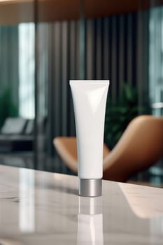 Moisturiser hand cosmetic cream white plastic tube mockup front view. Hand cream bottle. AI Generative