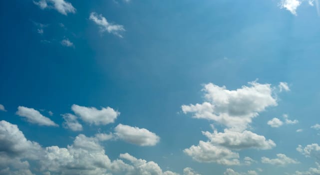 View of Blue Skies With Partly Clouded White Clouds on a Spring Day
