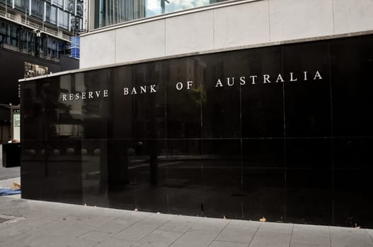 SYDNEY, AUSTRALIA - APRIL 14, 2019: Reserve Bank of Australia name on black granite wall in Sydney Australia