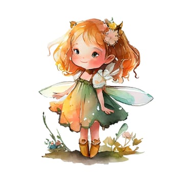 Fairy girl watercolor Illustration isolated on white background. Generative AI