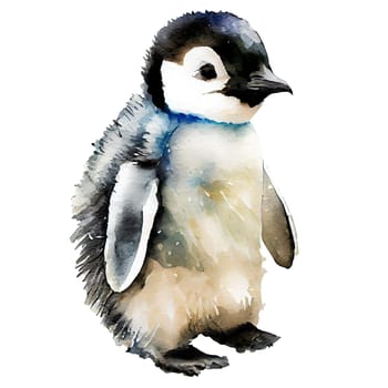 Cute baby penguin watercolor Illustration isolated on white background. Generative AI