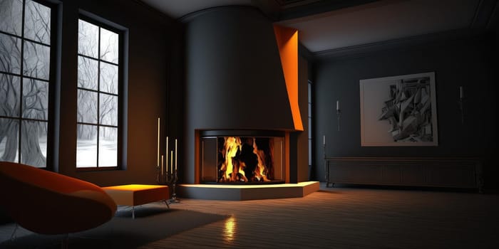 fireplace in luxury home interior design. superlative generative AI image.