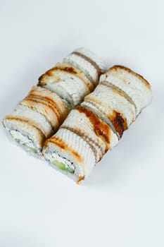 Japanese traditional food. Sushi rolls philadelphia classic with fresh eel and cream cheese and caviar