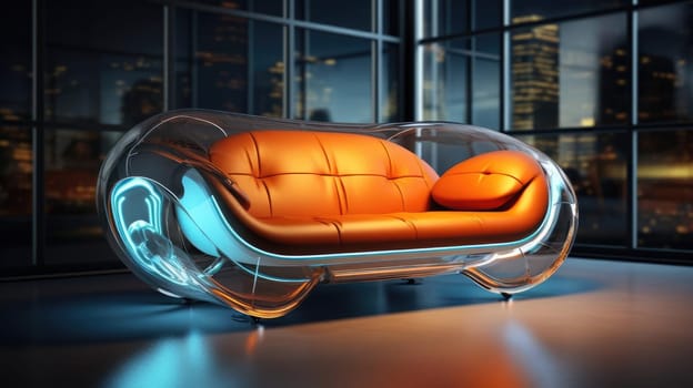 The sofa of the future in the interior, soft lines