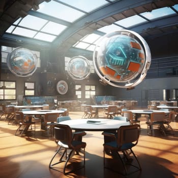 An empty large classroom of the future. The concept of education in the future