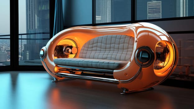 The sofa of the future in the interior, soft lines