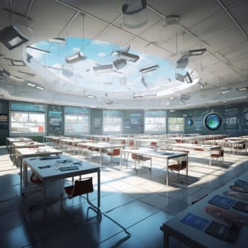 An empty large classroom of the future. The concept of education in the future