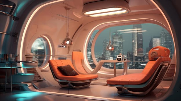 The apartment is capsule type, high technology. The architecture of the future