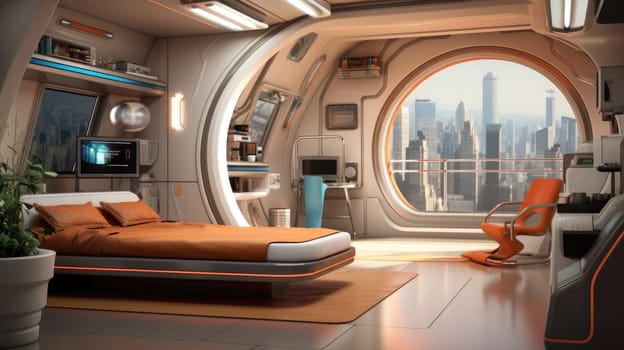 The apartment is capsule type, high technology. The architecture of the future