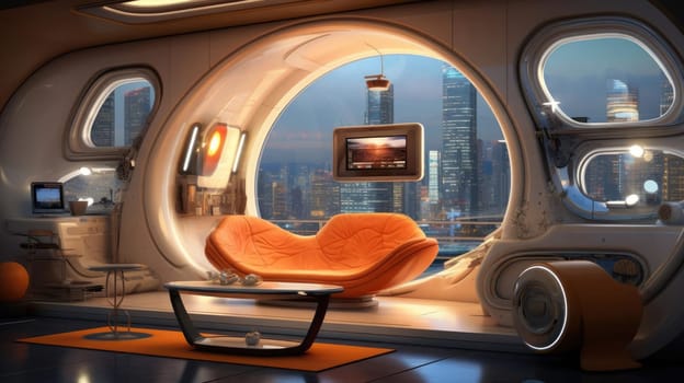 The apartment is capsule type, high technology. The architecture of the future