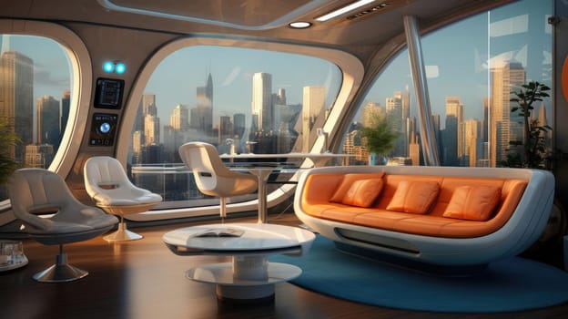 The apartment is capsule type, high technology. The architecture of the future