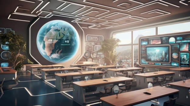 An empty large classroom of the future. The concept of education in the future