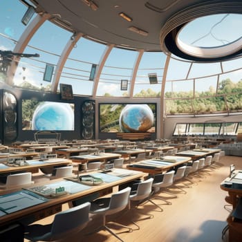 An empty large classroom of the future. The concept of education in the future