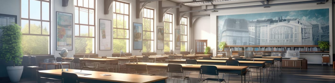 An empty large classroom of the future. The concept of education in the future