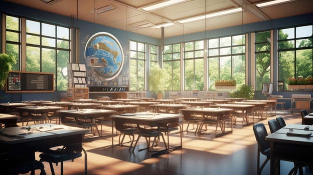 An empty large classroom of the future. The concept of education in the future