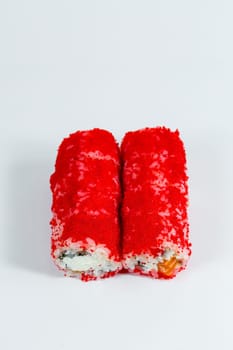 Japanese traditional food. Sushi rolls philadelphia with fresh avocado caviar and cream cheese