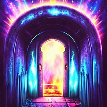 Gate to other dimension with light from inside. AI Generative