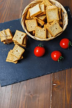 Fresh croutons made of whole grain flour, golden in color. Toasts for delicious sandwiches