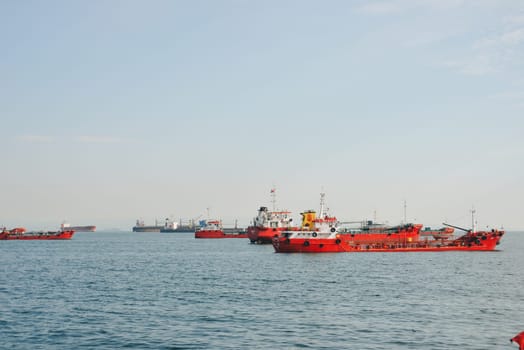 Istanbul, Turkey, May 02, 2023: Cargo ships pass through the Bosphorus, Istanbul.