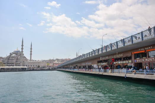 Istanbul, Turkey, May 02, 2023: View of the mosque in cloudy weather over the Bosphorus and Kadika