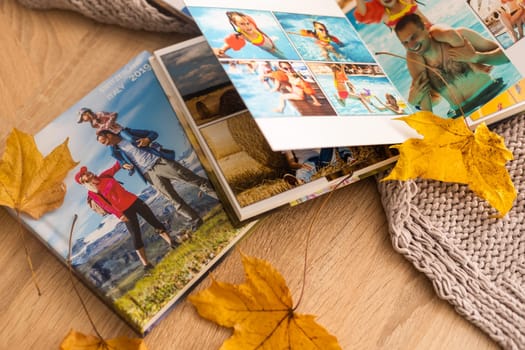 Photo album with autumn yellow leaves