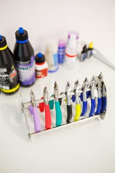 Composition of various dental equipment. Dentists' tools. Dentistry concept. Tooth extraction forceps