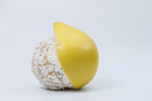 Pomelo fruit isolated on white background, tropical exotic citrus fruit