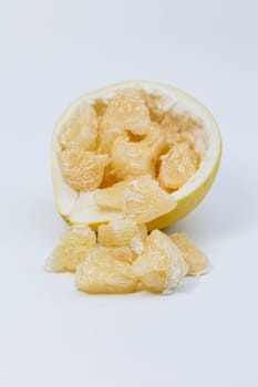 Pomelo fruit isolated on white background, tropical exotic citrus fruit