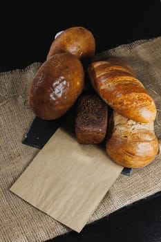 Flour bakery products. Delicious freshly baked homemade bread. Rye pastry.