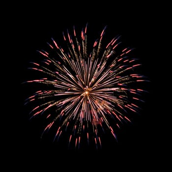 Colorful fireworks isolated on black sky background.