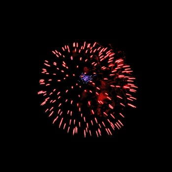 Colorful fireworks isolated on black sky background.