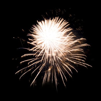 Colorful fireworks isolated on black sky background.