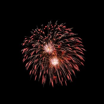 Colorful fireworks isolated on black sky background.