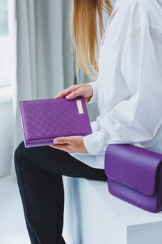 Notebook for business notes of purple color. Women's case notebook