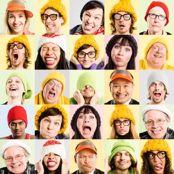 Let your face do the talking. Collaged shot of a diverse group of people standing in the studio and posing while wearing hats