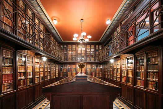 15 MAY 2021, BARCELONA, SPAIN: The historic library Arus. Academic archive with ancient architecture, classic design. Rich history, heritage, and literature collection. Knowledge center, intellectual past.