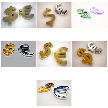Set of pictures with symbols of units of currencies