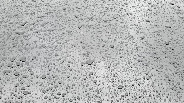 A drop of water on the hood of the car. Water drops after rain or car wash.