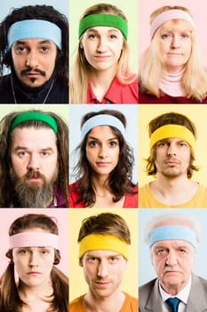 In all seriousness...Collaged shot of a diverse group of people standing in the studio and posing while wearing headbands