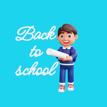 3d cute character writing with chalk Back to school concept